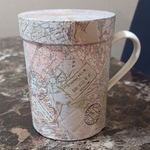 Map Themed Coffee Mug with Coaster and Gift Box